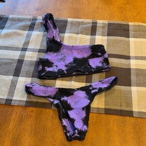 Purple and Black Tie-Dye Bikini Set